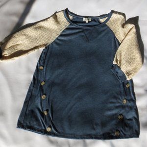 4/$14 UMGEE womens SHIRT cap sleeves LACE blue CREAM boho HIPPIE size S